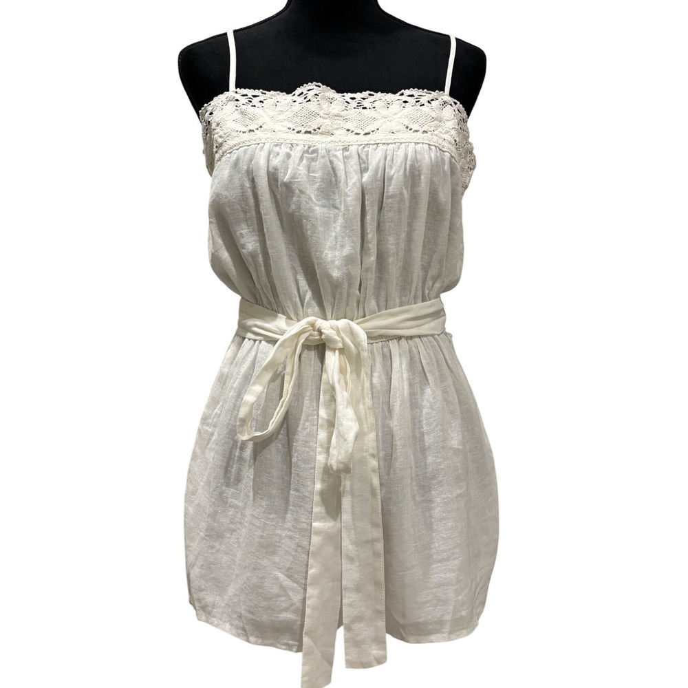 Olivaceous Romper Womens Small White Crochet Lace Ramie Boho
